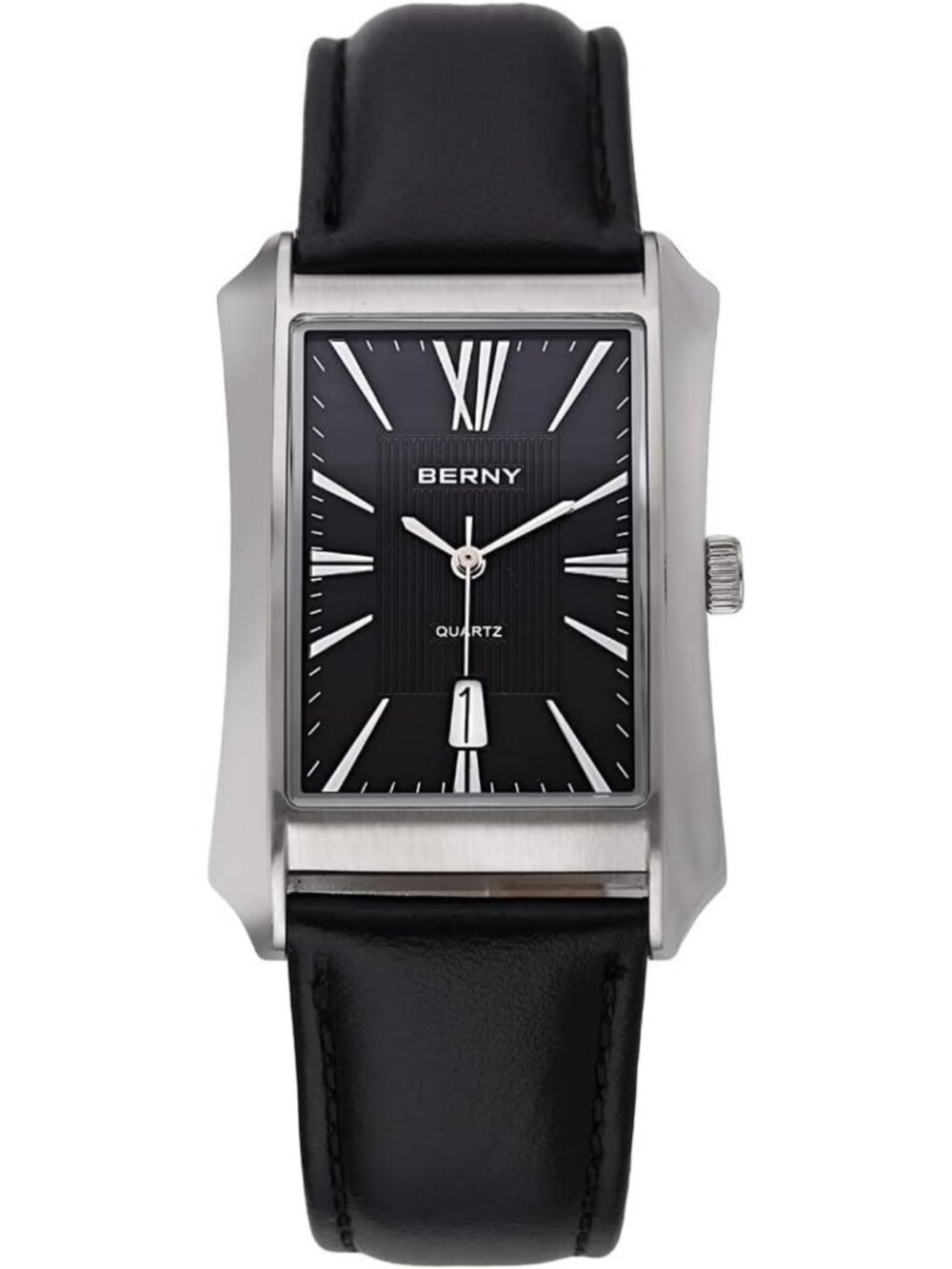 Stylish Men's Rectangular Quartz Watch with Stainless Steel Case & Leather Strap